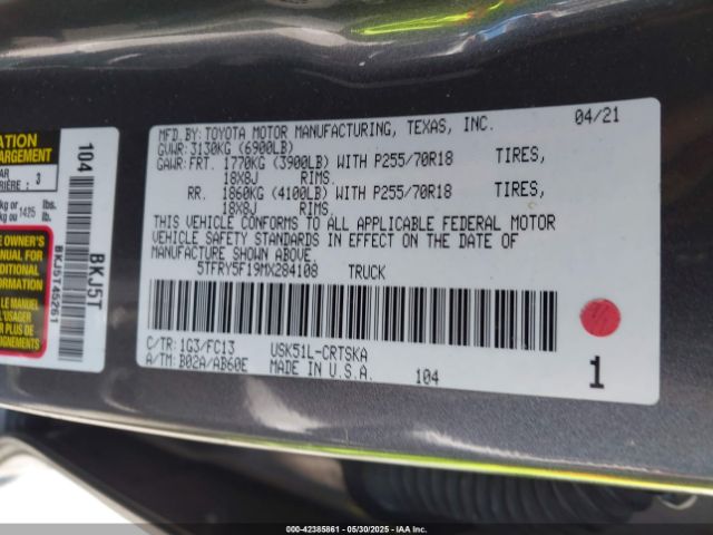 5TFRY5F19MX284108 Toyota 3ur-fe