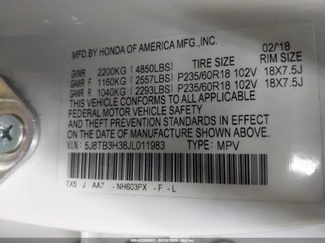 2018 ACURA RDX 5J8TB3H38JL011983 Photo 8