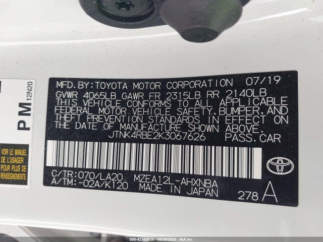 JTNK4RBE2K3067626 Toyota m20a-fks
