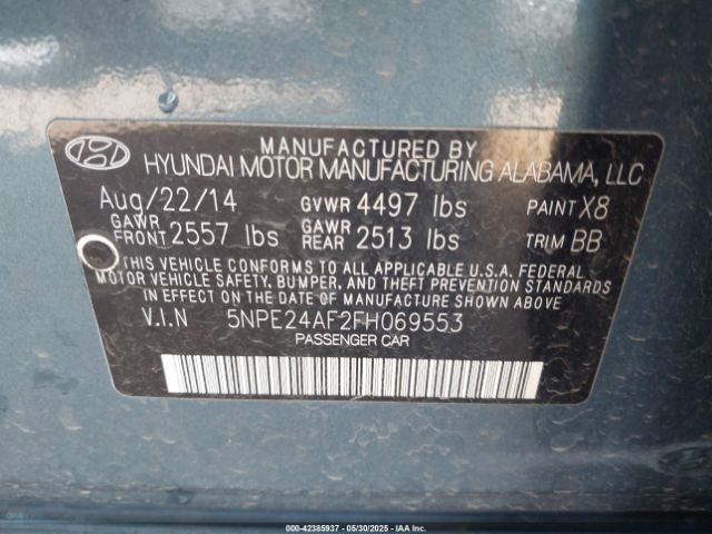 5NPE24AF2FH069553 Hyundai SONATA SE