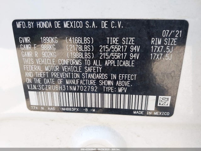 3CZRU6H31NM702792 Honda r18z9