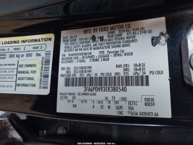 3FA6P0H93ER380540 Ford 2014