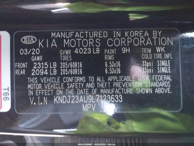KNDJ23AU9L7123633 KIA mpi nu