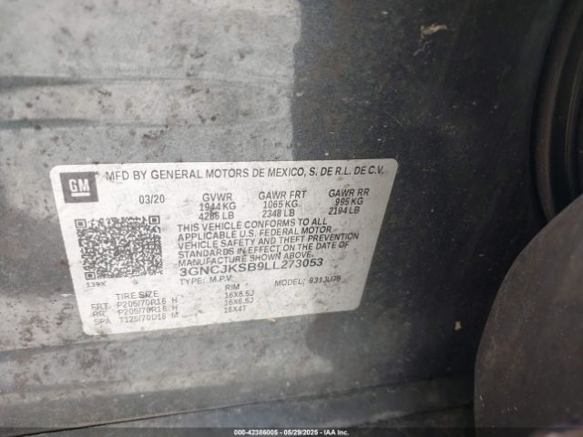 3GNCJKSB9LL273053 Chevrolet Trax Fwd Ls