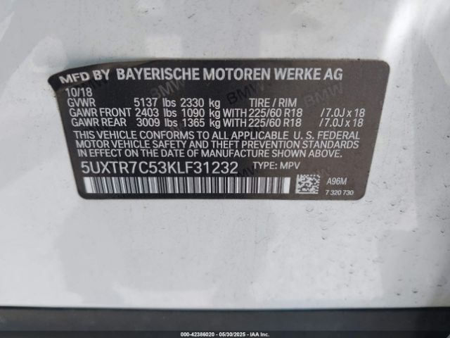 2019 BMW X3 5UXTR7C53KLF31232 Photo 8