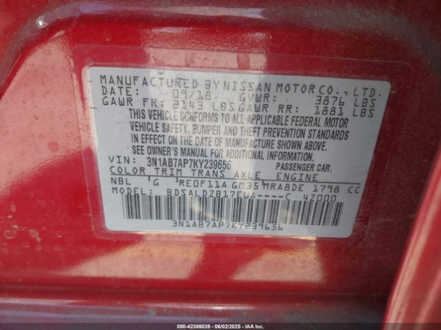 3N1AB7AP7KY239656 Nissan 2019