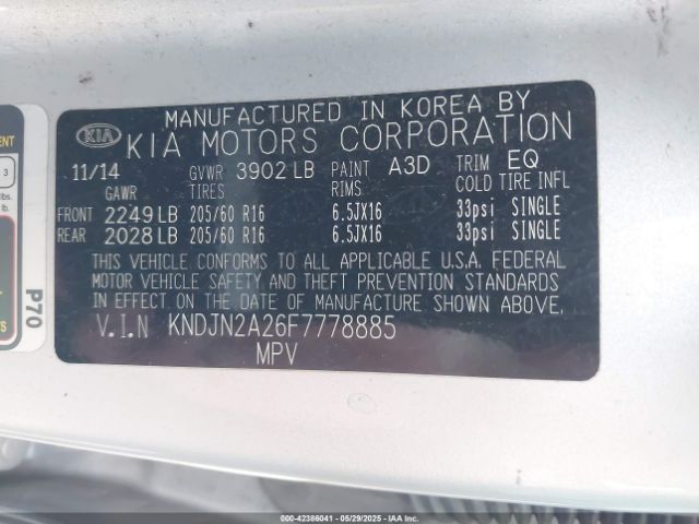 KNDJN2A26F7778885 KIA dohc gdi gamma