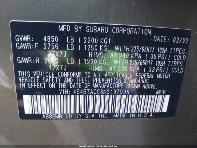 4S4BTACC8N3197996 Subaru na, u5