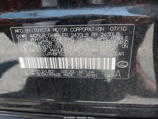 2010 LEXUS IS 250 JTHBF5C27A5129048 Photo 8