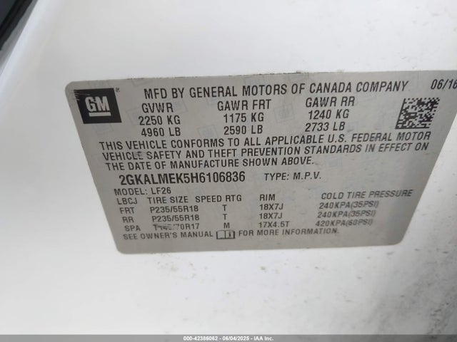 2GKALMEK5H6106836 GMC lea - sidi: spark ignited direct injection, e85 max, alum