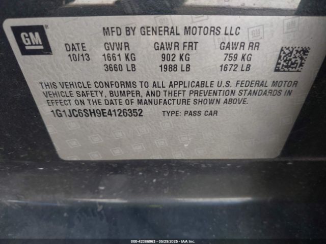 1G1JC6SH9E4126352 Chevrolet Sonic Lt Auto