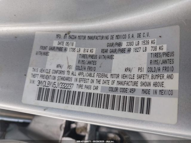 3MYDLBYV5JY332237 Toyota YARIS IA