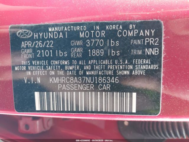 KMHRC8A37NU186346 Hyundai Venue Sel
