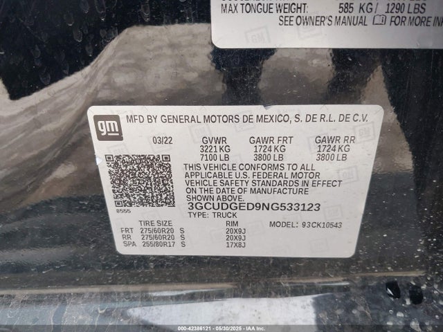 3GCUDGED9NG533123 Chevrolet l84