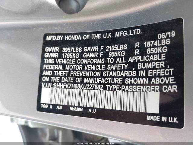 SHHFK7H68KU227882 Honda l15ba
