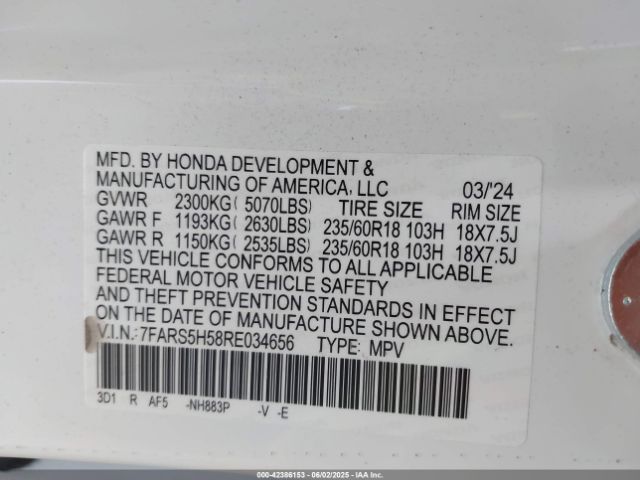 7FARS5H58RE034656 Honda Cr-v Hybrid Sport