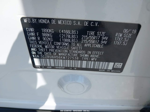 3CZRU6H56KM727538 Honda HR-V EX