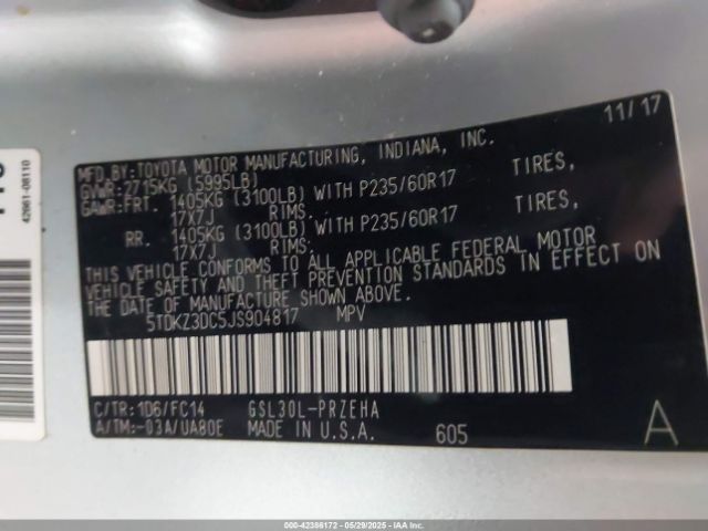 5TDKZ3DC5JS904817 Toyota SIENNA LE
