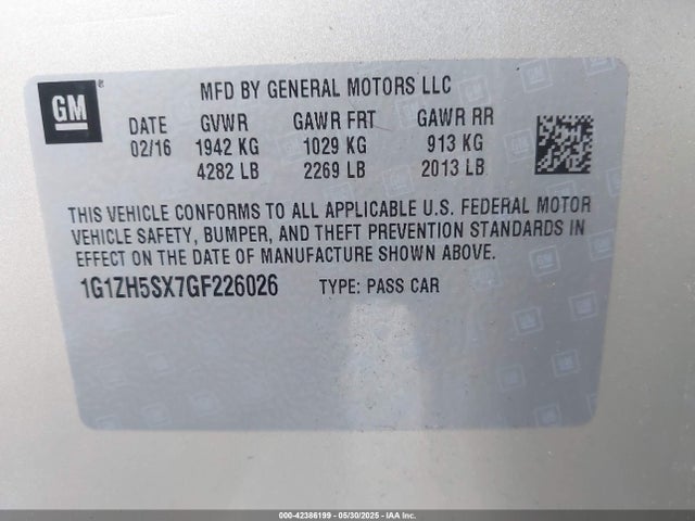 1G1ZH5SX7GF226026 Chevrolet ltg - sidi, alum dohc, vvt, dcvcp turbo, e0-e100, alum