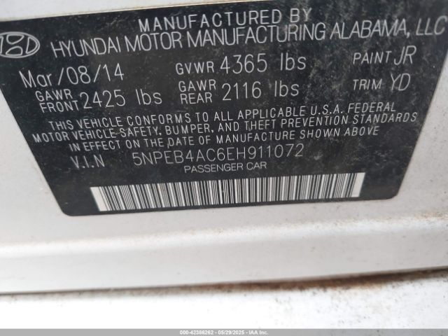 5NPEB4AC6EH911072 Hyundai SONATA GLS