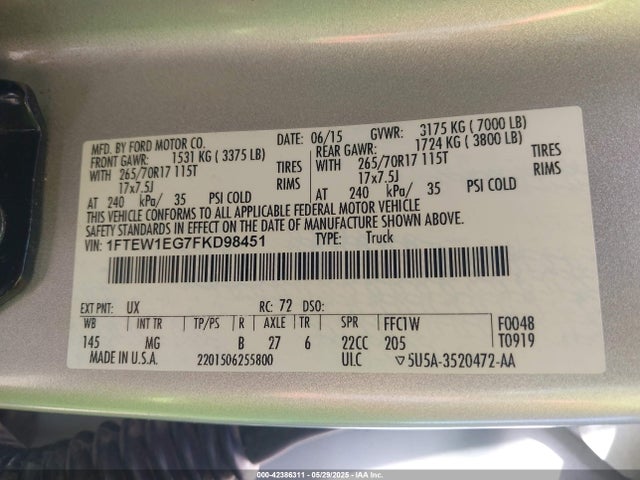 1FTEW1EG7FKD98451 Ford F-150 Xlt