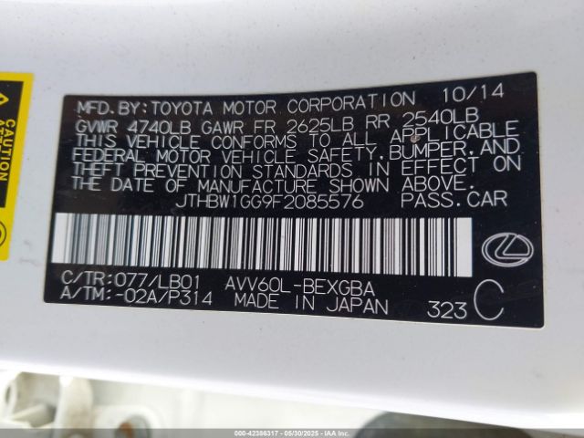 2015 LEXUS ES 300H JTHBW1GG9F2085576 Photo 8