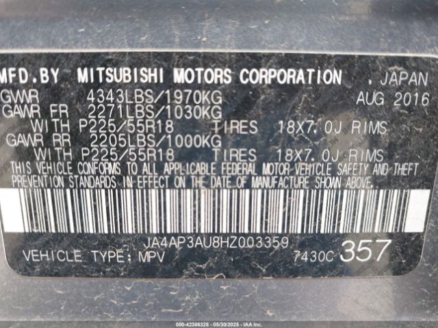 2017 MITSUBISHI OUTLANDER SPORT JA4AP3AU8HZ003359 Photo 8