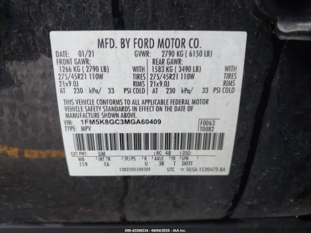 2021 FORD EXPLORER 1FM5K8GC3MGA60409 Photo 8