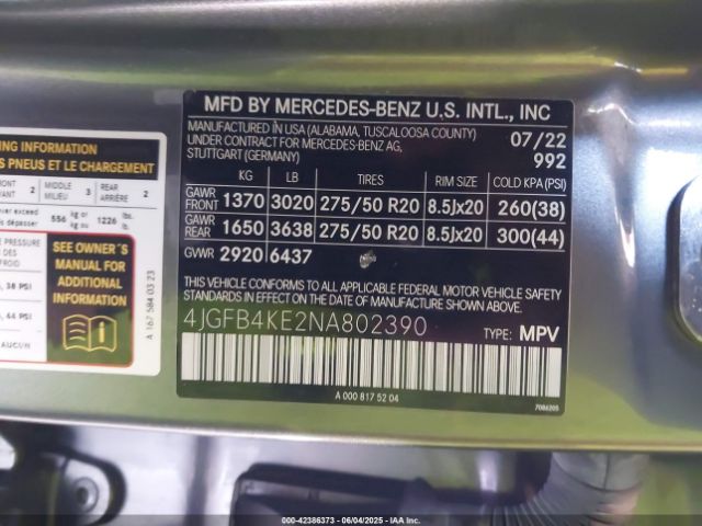 4JGFB4KE2NA802390 Mercedes-Benz m264