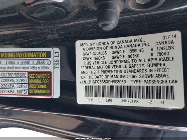 2HGFG3B5XEH508030 Honda r18z1