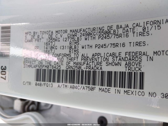 3TMMU4FN5FM078425 Toyota 1gr-fe