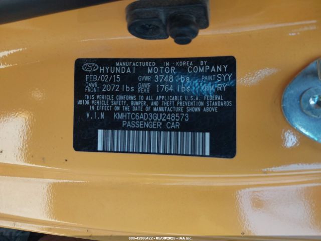 2016 HYUNDAI VELOSTER KMHTC6AD3GU248573 Photo 8