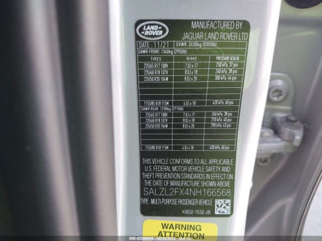 2022 LAND ROVER RANGE ROVER EVOQUE SALZL2FX4NH166568 Photo 8