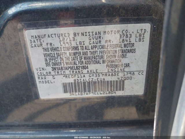 3N1AB7AP9EL621804 Nissan SENTRA S