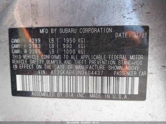 Subaru na 2022 4S3GKAB63N3604437 Image 9