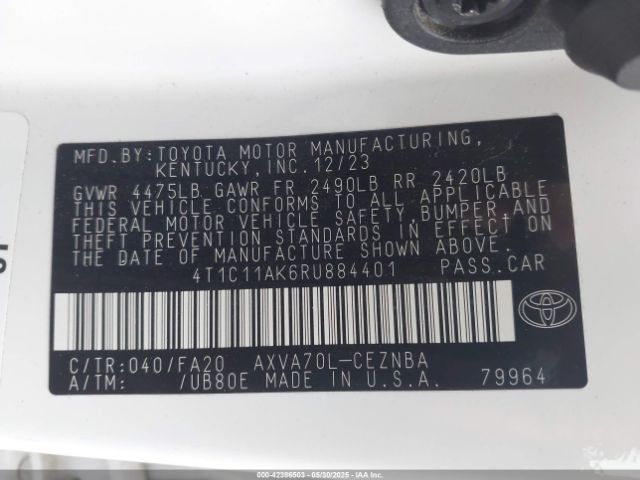 4T1C11AK6RU884401 Toyota CAMRY LE