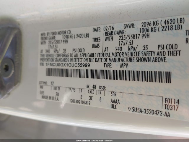 1FMCU0GX1GUC55999 Ford Escape