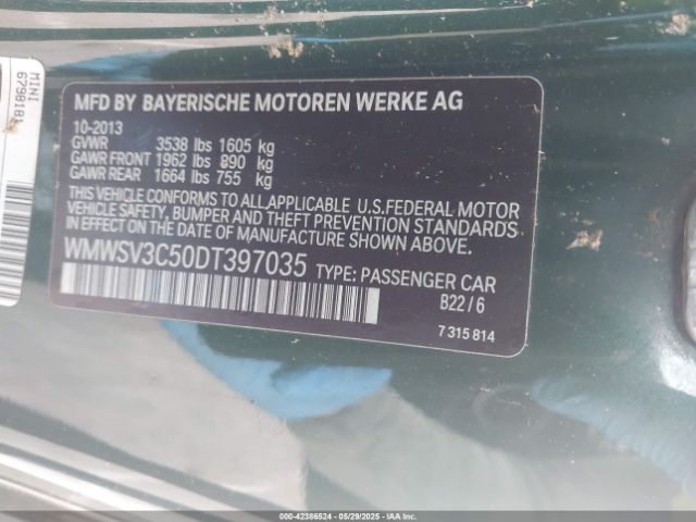 2013 MINI HARDTOP WMWSV3C50DT397035 Photo 8