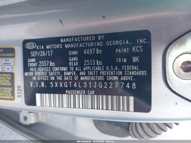 5XXGT4L31JG227748 KIA Optima Lx