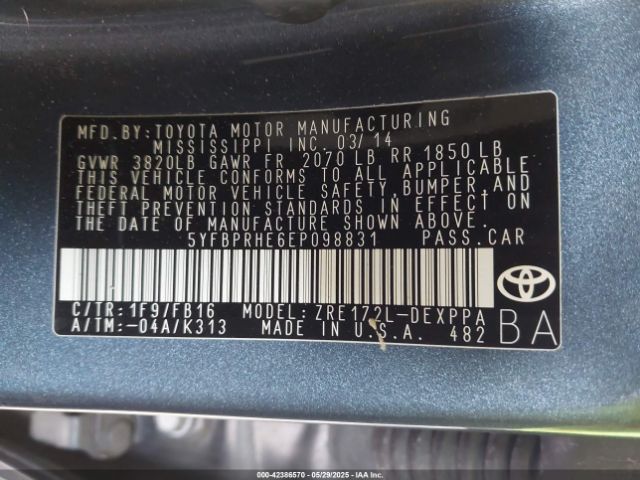 5YFBPRHE6EP098831 Toyota 2zr-fae