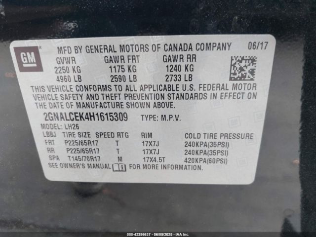 2GNALCEK4H1615309 Chevrolet lea - sidi: spark ignited direct injection, e85 max, alum