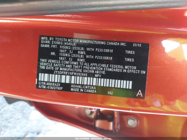 2T3DFREVXFW292849 Toyota Rav4 Limited