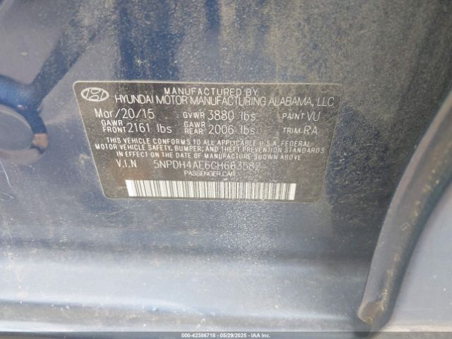 5NPDH4AE6GH663582 Hyundai ELANTRA SE