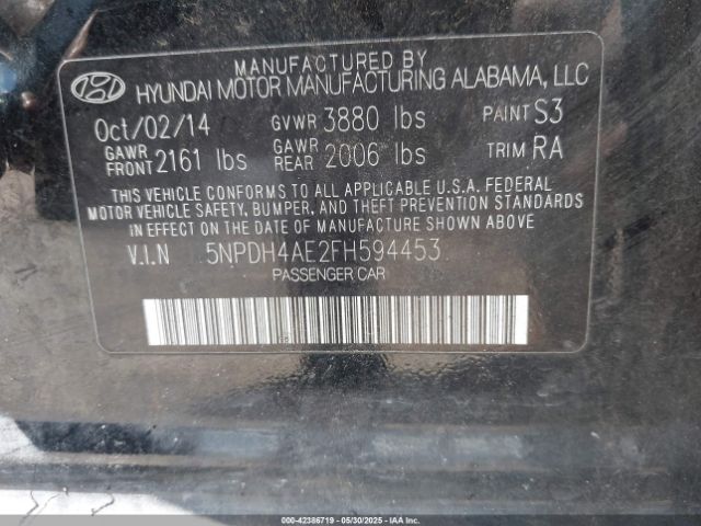 5NPDH4AE2FH594453 Hyundai ELANTRA SE