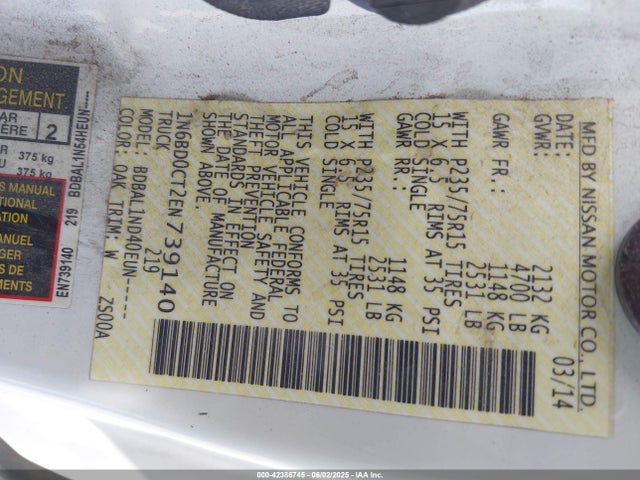 Nissan Frontier 2014 1N6BD0CT2EN739140 Image 9