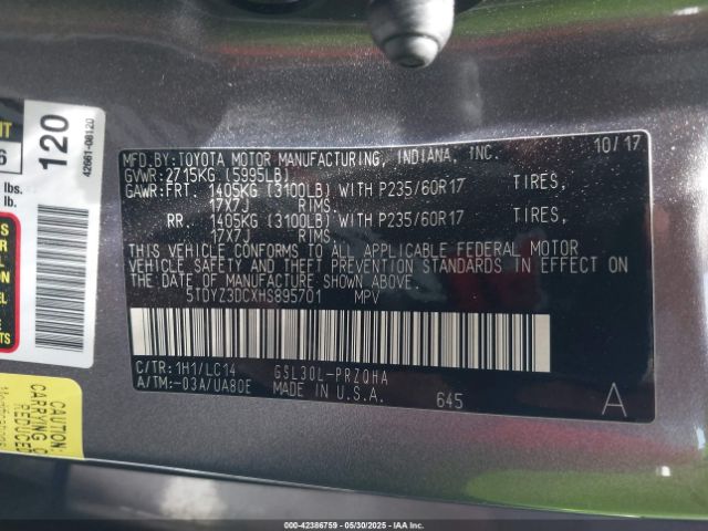 2017 TOYOTA SIENNA 5TDYZ3DCXHS895701 Photo 8