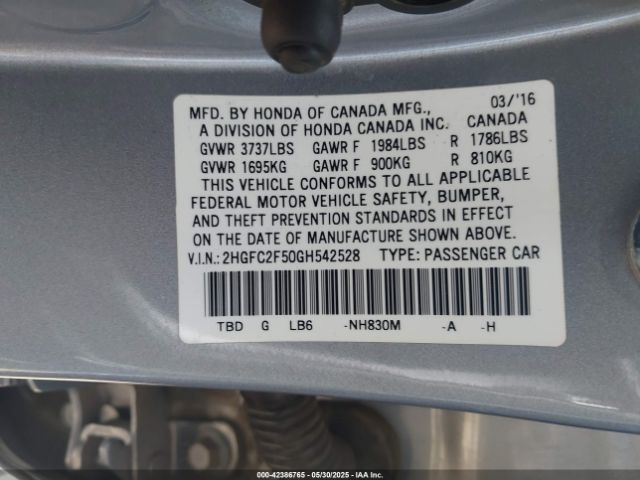 2HGFC2F50GH542528 Honda Civic Lx