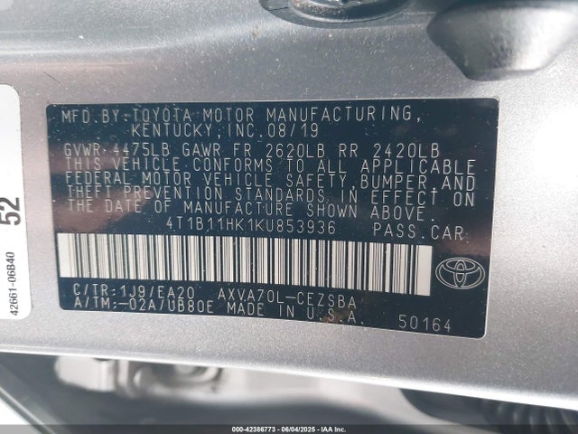 4T1B11HK1KU853936 Toyota a25a-fks