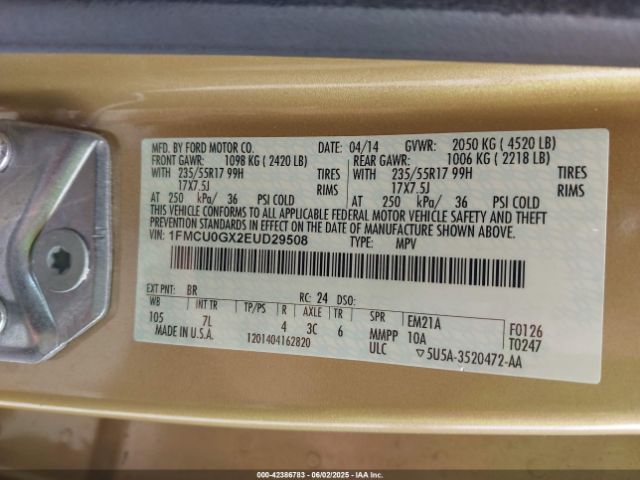 1FMCU0GX2EUD29508 Ford ESCAPE SE