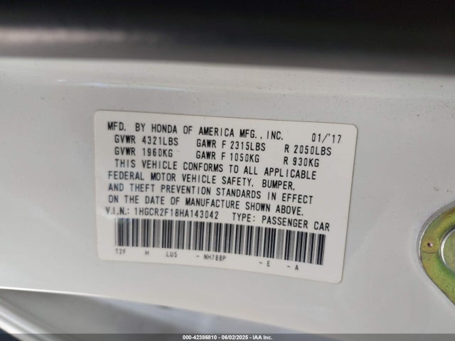 1HGCR2F18HA143042 Honda k24w1